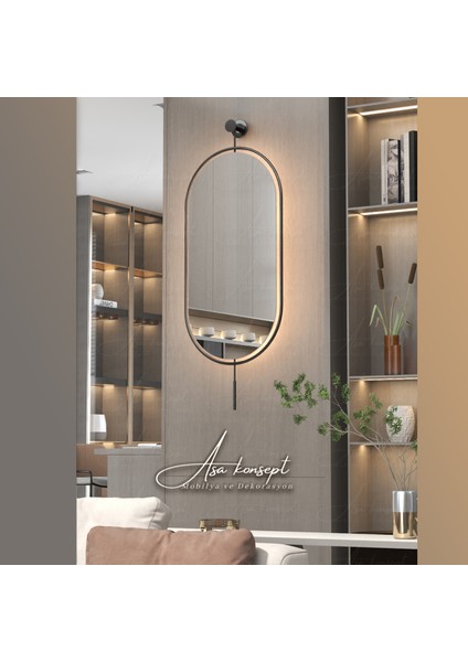 Asa Konsept Serenity Led'li Gold 38 x 77 cm Küçük Boy Dekoratif Antre Hol Koridor Duvar Salon Banyo Aynasıdresuar Aynası