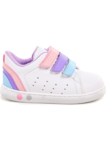 Lunce Cırtlı Işıklı Kız Bebek Spor Ayakkabı Beyaz - Lila