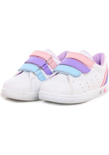 Lunce Cırtlı Işıklı Kız Bebek Spor Ayakkabı Beyaz - Lila modelleri