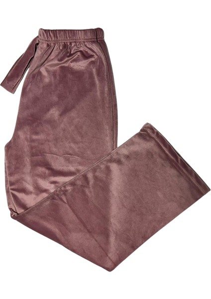 Kadın Büyük Beden Yumuşak Kadife Düz Paça Pijama Eşofman Tek Alt