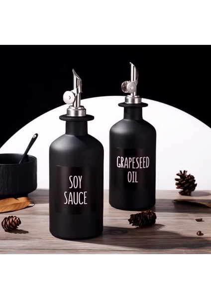 2'li Siyah Kristal Yağlık ve Kahve Dağıtıcı, 500 ml, şık ve kullanışlı set