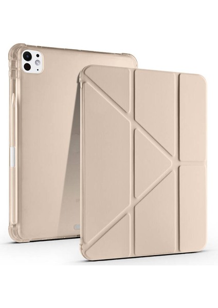 Apple iPad Pro 11 2024 M4 Kılıf Yatay ve Dikey Standlı Uyku Modlu Kalemlikli Arkası Silikon Smart Kılıf