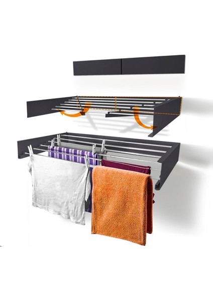 Tekno Trust Belize 100 cm 6 Sıra Katlanabilir Çamaşır Kurutma Askısı - Duvara Monte, 20 kg Kapasite, Paslanmaz
