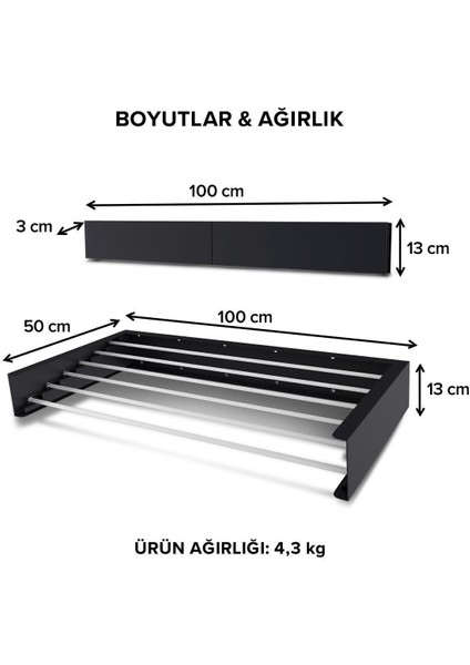 Tekno Trust Belize 100 cm 6 Sıra Katlanabilir Çamaşır Kurutma Askısı - Duvara Monte, 20 kg Kapasite, Paslanmaz