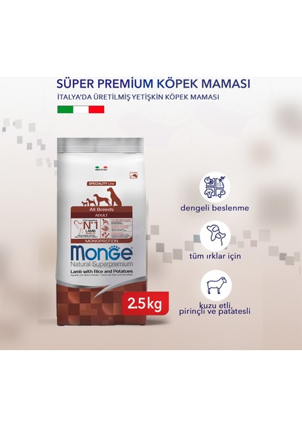 Dog Speciality Line Monoprotein Kuzu Etli Pirinçli ve Patatesli Tüm Irk Yetişkin Köpek Maması 2.5 kg