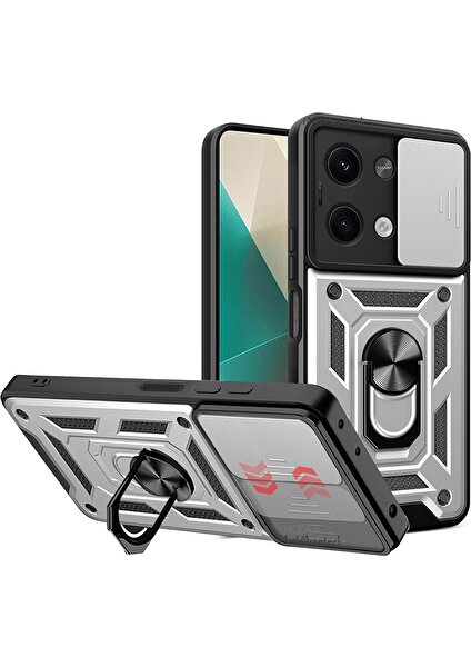 Denza Case Xiaomi Redmi Note 13 Pro 5g Kılıf Kamera Korumalı Zırhlı Kapak - Gümüş + Ekran Koruyucu