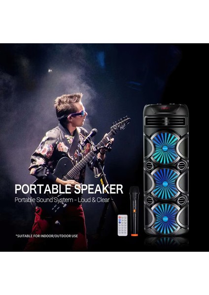 Kablosuz Mikrofonlu Kumandalı 82CM Boyunda Dev Speaker (Aux-Bt 5.0-Fm Radyo-Sd Kart) 2024 Yeni Model