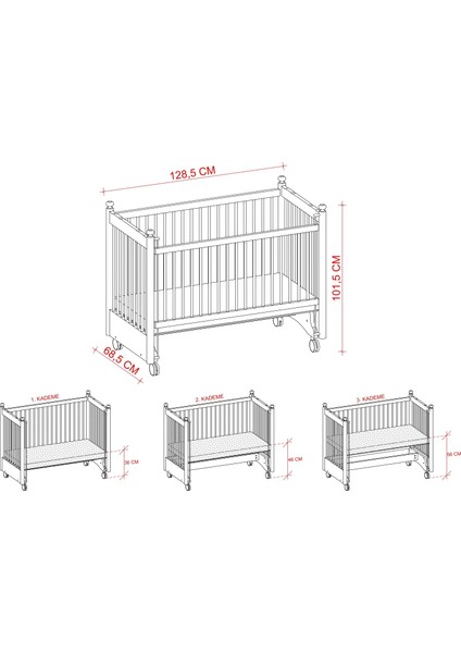 Meltem Smart Mondo Sallanır Ahşap Anne Yanı Beşik 60x120 cm (beyaz-krem)