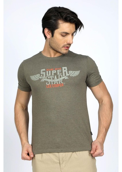 Lee Cooper Bisiklet Yaka Yeşil Melanj Erkek T-Shirt 232 Lcm 242046 Sertıw Yeşil Melanj