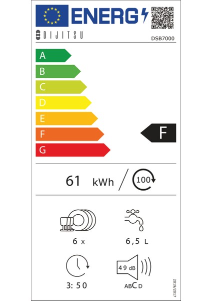 Dsb 7000 F Enerji Sınıfı 7  Program Tezgah Altı  Bulaşık Makinesi
