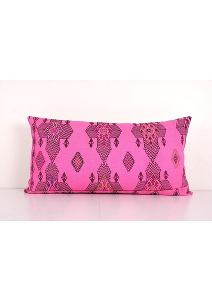 Pembe Uzun Çizgili El Dokuma Kilim Kırlent Kılıf