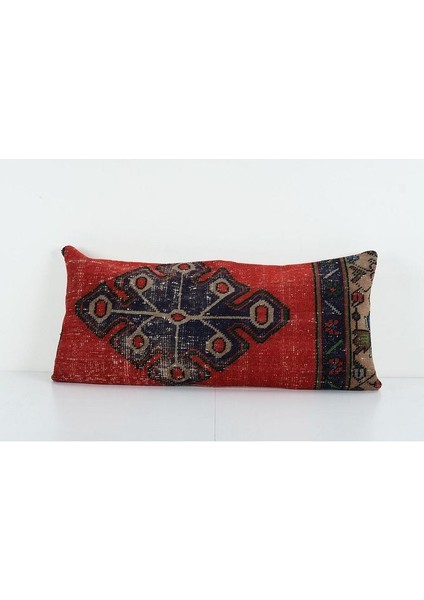 Kırmızı Renkli Geometrik El Dokuma Kilim Kırlent Kılıf 40 x 85 cm