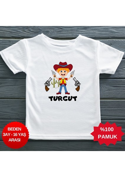 Kovboy Temalı Isim Yazılabilen Kişiye Özel Çocuk Tişörtü