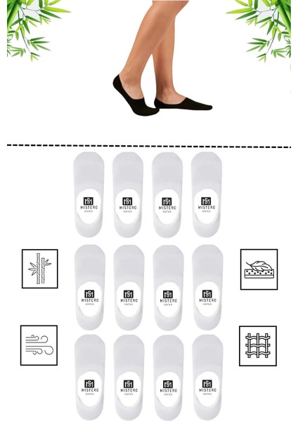 Bambu Babet Çorap Dikişsiz, Kaydırmaz Silikon Topuk 12 Çift