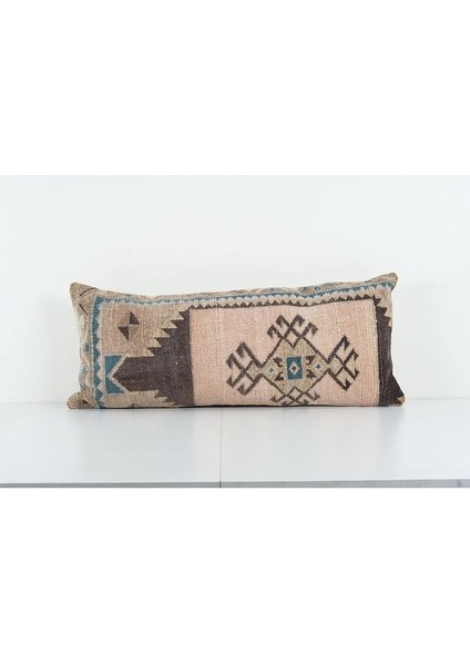 Kahverengi Renkli Geometrik El Dokuma Kilim Kırlent Kılıf 30 x 75 cm
