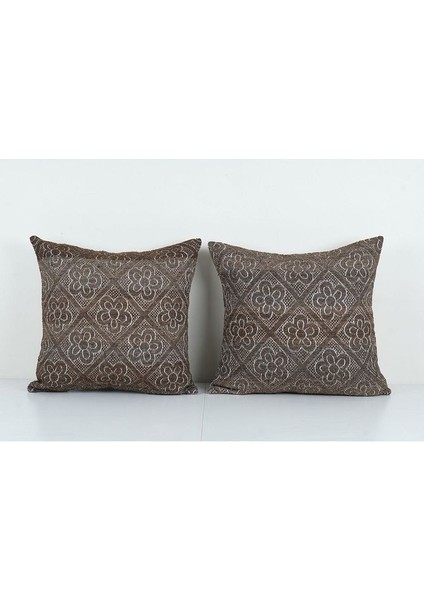 Kahverengi Renkli Geometrik El Dokuma Kilim Kırlent Kılıf 50 x 50 cm