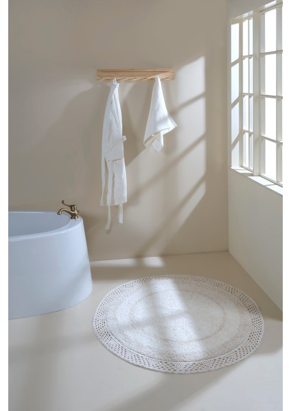 Moon Yuvarlak Banyo Paspası %100 Pamuk 120x120 Ekru