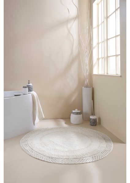 Moon Yuvarlak Banyo Paspası %100 Pamuk 120x120 Ekru