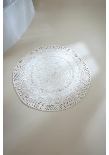 Moon Yuvarlak Banyo Paspası %100 Pamuk 120x120 Ekru