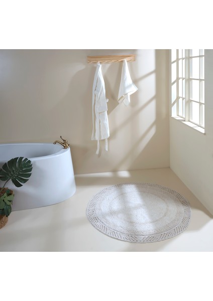 Moon Yuvarlak Banyo Paspası %100 Pamuk 120x120 Ekru