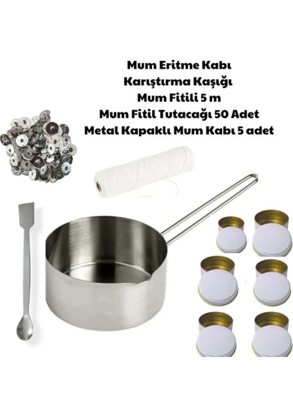 Mum Yapım Seti Mum Eritme Kabı 750 ml Parafin Karıştırma Kaşığı Mum Fitili Tutacağı Mum Kabı Beyaz