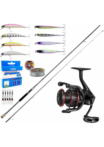 Okuma Profesyonel Spin Seti Okuma Azaki Spin 244 cm 7-28 gr 2 Parça Spin Kamışı&okuma Ceymar Hd CHD-4000A Matt Black 7+1bb Olta Makinesi