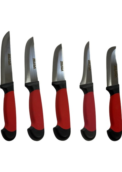 5'li Bıçak Seti Paslanmaz Çelikten Bıçak Kurban Seti, Profesyonel Bıçak Seti Kırmızı