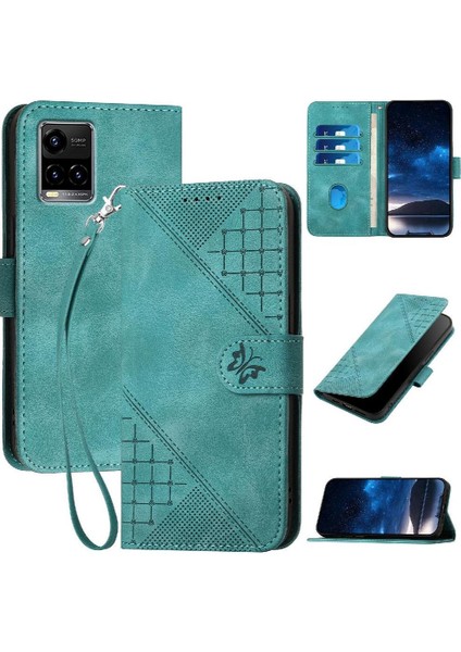 Vıvo Y33S 4g Kabartmalı Kelebek ve Kredi Kartı Yuvası Için Flip Case (Yurt Dışından)