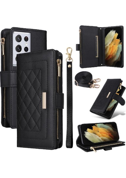 Samsung Galaxy S21 Ultra Kayış Darbeye Cüzdan Kart Yuvaları Için Flip Case (Yurt Dışından)
