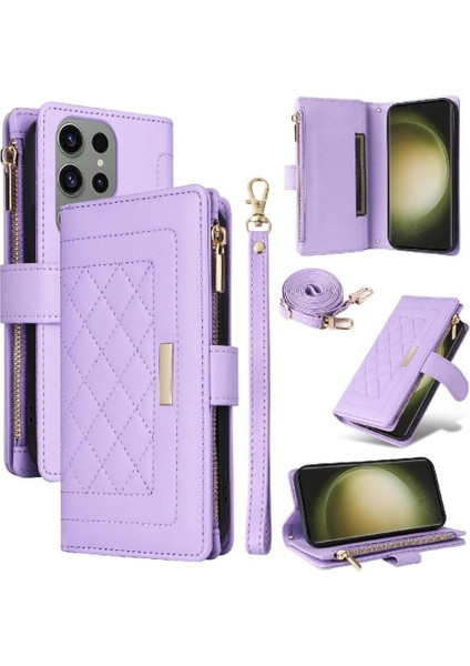 Samsung Galaxy S23 Ultra Kart Yuvaları Için Flip Case Darbeye Cüzdan Kayış (Yurt Dışından) modelleri