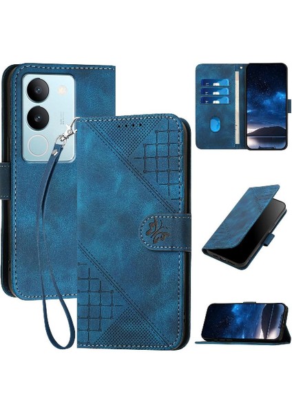 Vıvo V29 5g Için Ayrılabilir El Kayışı Kabartmalı Kelebek ile Flip Case (Yurt Dışından)