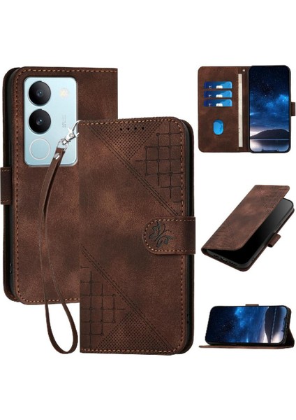 Vıvo V29 5g Için Ayrılabilir El Kayışı Kabartmalı Kelebek ile Flip Case (Yurt Dışından)