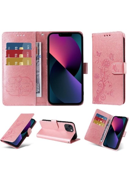 IPhone 13 Mini Çiçek Kart Yuvaları Deri Flip Case Için Flip Case (Yurt Dışından)