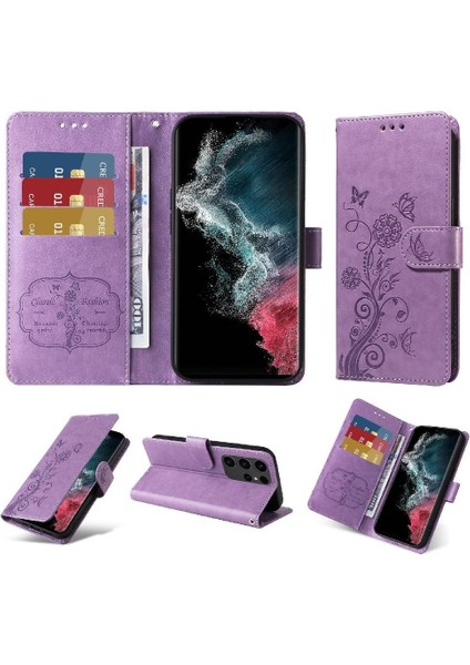 Samsung Galaxy S23 Için Flip Case Ultra Çiçek Flip Kart Yuvaları Deri (Yurt Dışından)