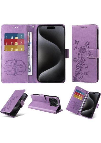 IPhone 15 Pro Kart Yuvaları Flip Deri Çiçek Için Flip Case (Yurt Dışından)