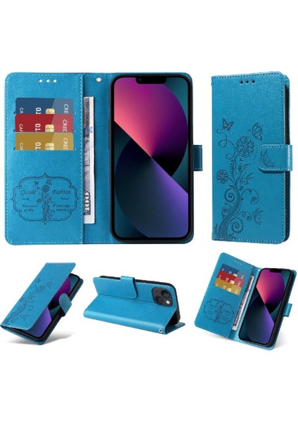 IPhone 14 Için Flip Case Artı Kart Yuvaları Deri Flip Çiçek (Yurt Dışından)