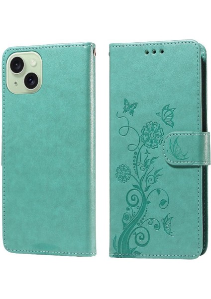 IPhone 15 Için Flip Case Artı Kart Yuvaları Çiçek Deri Flip (Yurt Dışından)