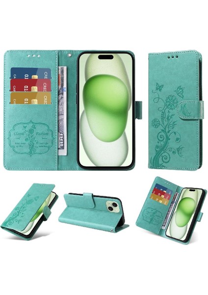 IPhone 15 Için Flip Case Artı Kart Yuvaları Çiçek Deri Flip (Yurt Dışından)