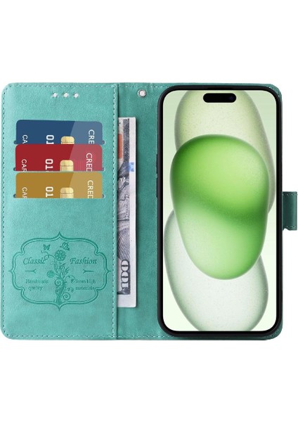 IPhone 15 Için Flip Case Artı Kart Yuvaları Çiçek Deri Flip (Yurt Dışından)