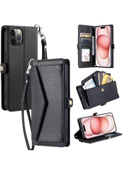 Cüzdan Crossbody Kılıf IPhone 12 Için Pro Fermuar Faturaları Yuvası Cüzdan Kılıf (Yurt Dışından)