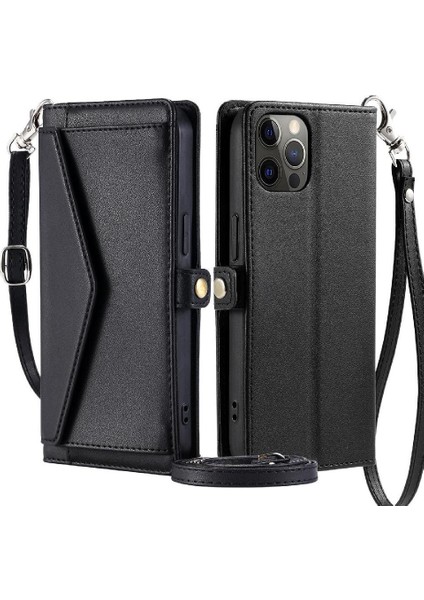 Cüzdan Crossbody Kılıf IPhone 12 Pro Max Kart Tutucu Fermuar Faturaları Yuvası (Yurt Dışından)