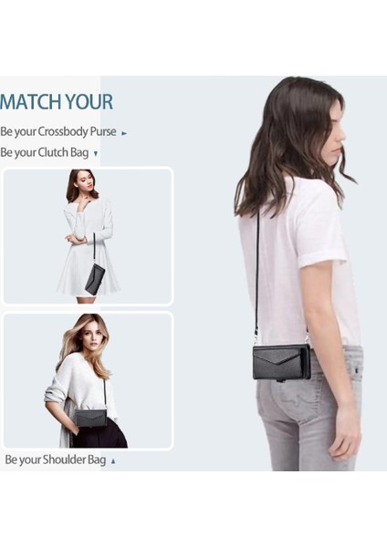 Cüzdan Crossbody Kılıf IPhone 12 Pro Max Kart Tutucu Fermuar Faturaları Yuvası (Yurt Dışından)