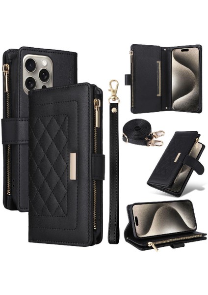 IPhone 15 Için Flip Case Pro Max Darbeye Kart Yuvaları Cüzdan Kayış (Yurt Dışından)