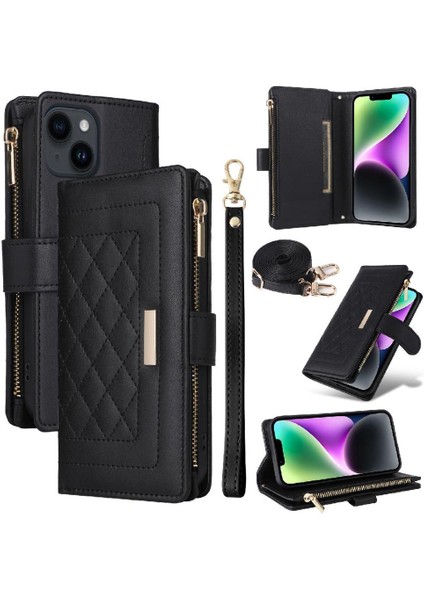 IPhone 15 Için Flip Case Artı Darbeye Cüzdan Kart Yuvaları Kayış (Yurt Dışından)