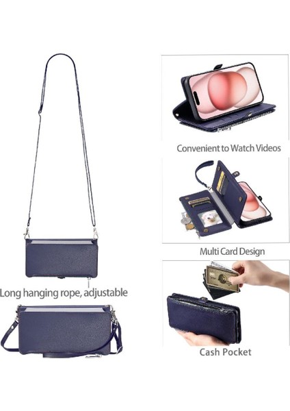 Lg K40 9 Kart Yuvaları Için Crossbody Durumda Uzun Kordon Fermuar Faturaları Yuvası (Yurt Dışından)