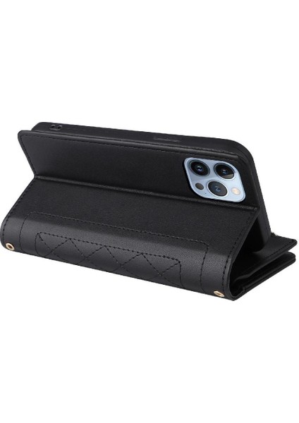 IPhone 15 Pro Cüzdan Darbeye Dayanıklı Kayış Kart Yuvaları Için Flip Case (Yurt Dışından)
