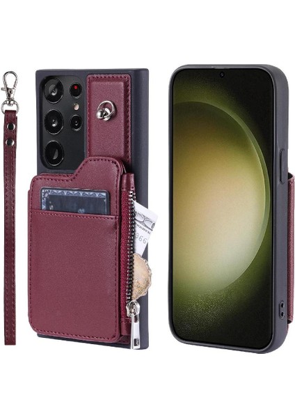 Cüzdan Kılıf Samsung Galaxy S23 Ultra 5g Kickstand 3 Büyük Kart Flip Pu (Yurt Dışından)