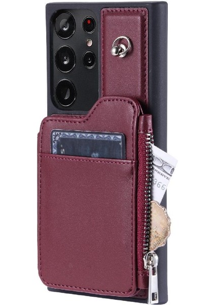 Cüzdan Kılıf Samsung Galaxy S23 Ultra 5g Kickstand 3 Büyük Kart Flip Pu (Yurt Dışından)