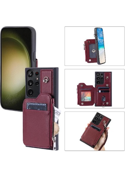 Cüzdan Kılıf Samsung Galaxy S23 Ultra 5g Kickstand 3 Büyük Kart Flip Pu (Yurt Dışından)