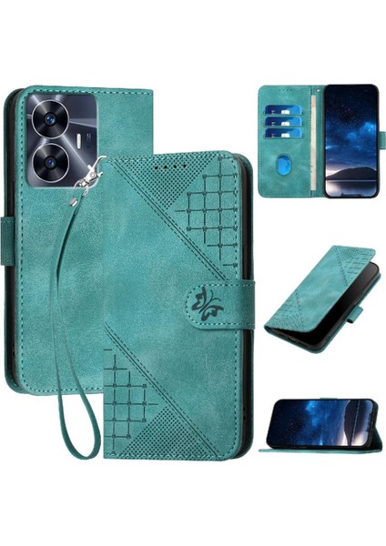 Realme C55 Kabartmalı Kelebek ve El ile Kredi Kartı Yuvası Için Flip Case (Yurt Dışından)